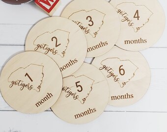 Go Tigers Clemson Baby Milestone Photo Marker Photo Prop Wooden Round Discs