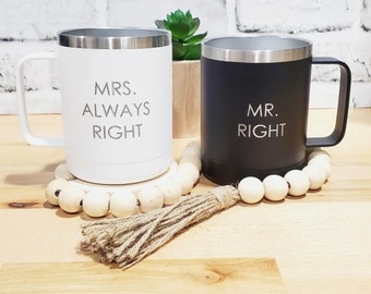 Mr and Mrs 12 oz Coffee Mugs, Custom Mugs, Stainless Steel Mugs, Stainless Steel Tumblers, Custom Tumbler, Wedding Gift, Bridal Party
