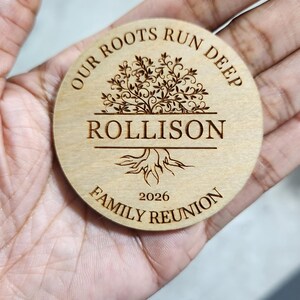 Family Reunion Our Roots Run Deep Round Favor Magnets Wooden Circle Magnets image 2