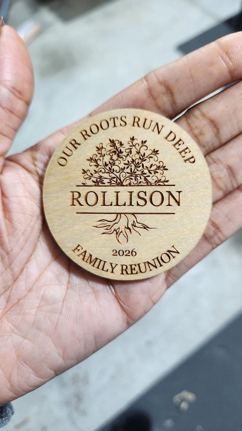 Family Reunion Our Roots Run Deep Round Favor Magnets Wooden Circle Magnets image 2