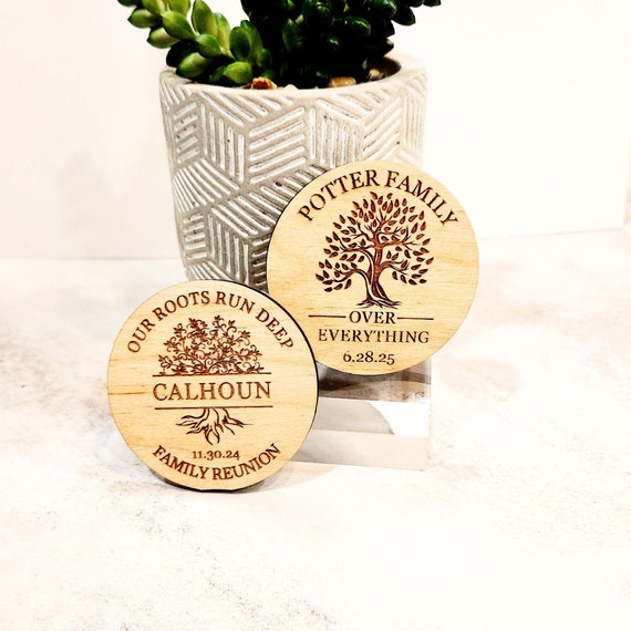 Family Reunion Our Roots Run Deep Round Favor Magnets Wooden Circle Magnets