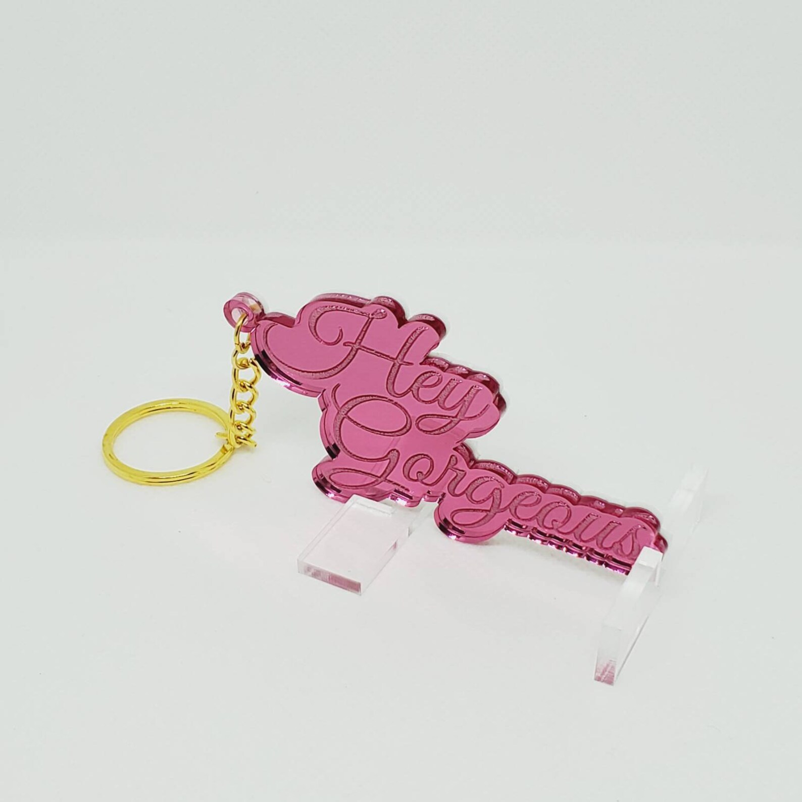 Hey Pink Mirror Acrylic Personalized Keychains Etsy