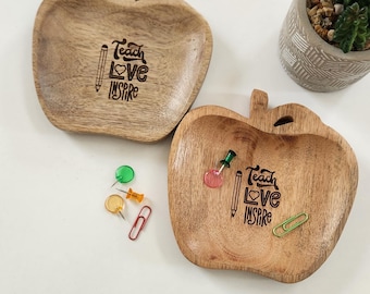 Personalized Wooden Apple Jewelry Dish Ring Tray Bridesmaid Gift Birthday Mom Gifts Jewelry Dish Tray Heart Jewelry Holder Teacher Gift