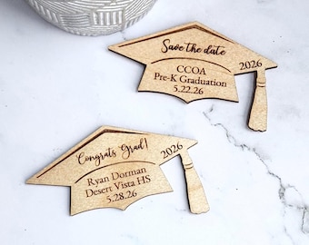 Wooden Engraved Graduation Cap Magnet Party Favor Save The Date
