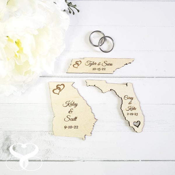 State Wedding Favor Magnets Wooden State Magnets Wedding Gifts Wedding Day Gifts Newlywed Gifts Wedding Favors Budget Wedding Bridal Gifts