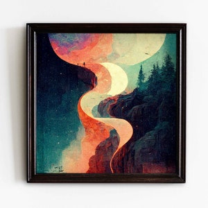 Mountains & Smoke Abstract Art Print