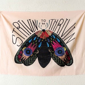 Boho Folk Art Moth Tapestry, Strivin' To Be Thrivin'