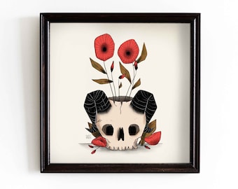Demon Skull & Poppies Print