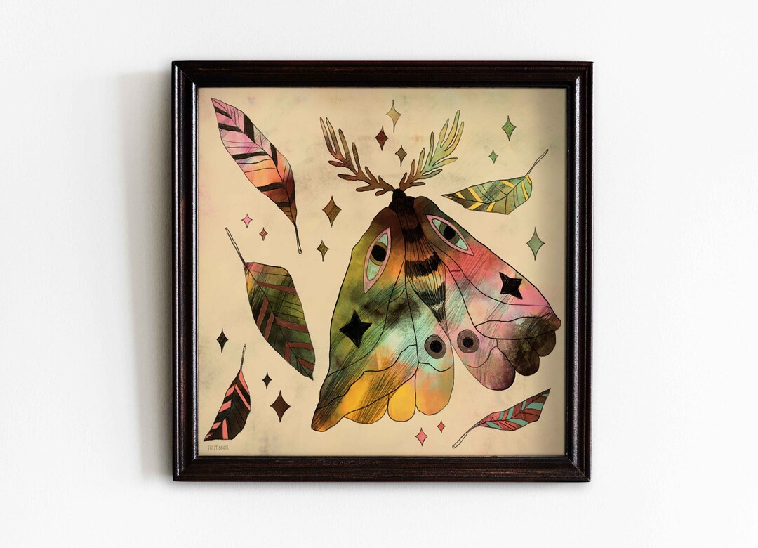 Moth and Leaves Magical Art Print - Etsy