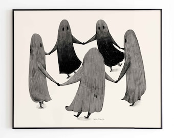Witches Coven Art Print, Spooky Fine Art Drawing