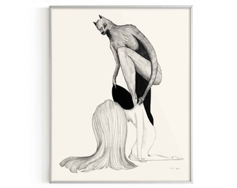 Werewolf Girl Art Print, Fantasy Illustration