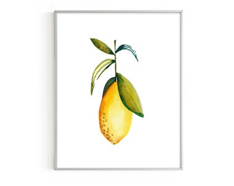 Watercolor Lemon Print, Botanical Kitchen Wall Art, Farmhouse Decor
