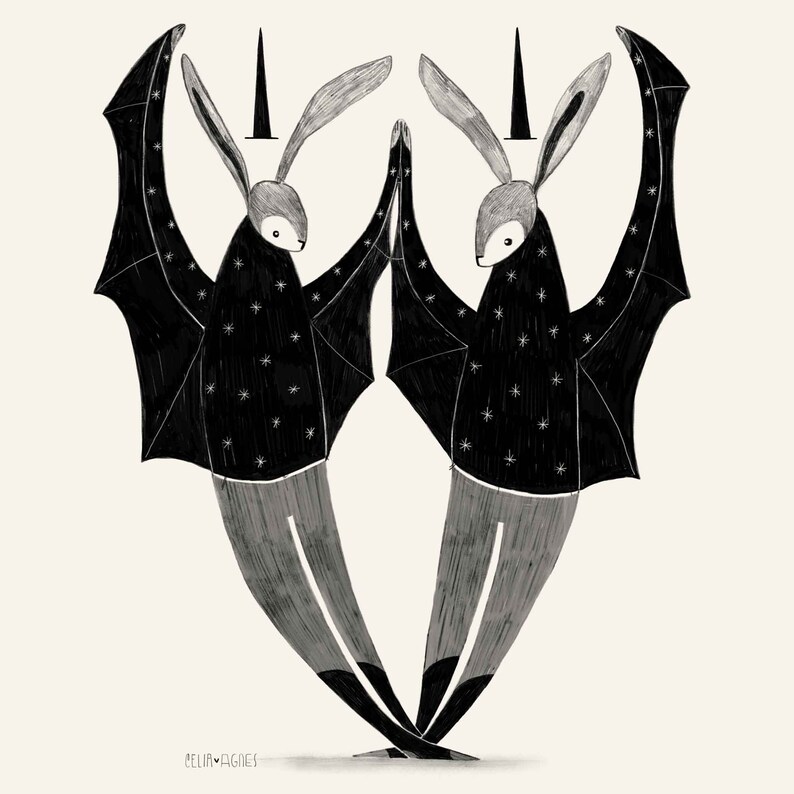 Bunny Rabbit Witches Print - Etsy