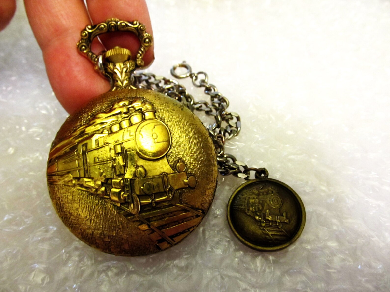 Antique Gold Majestron Quartz Railroad Train Pocket Watch Etsy