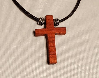 Crude Rustic Exotic Wood Christian Crucifix Cross Pendant Necklace