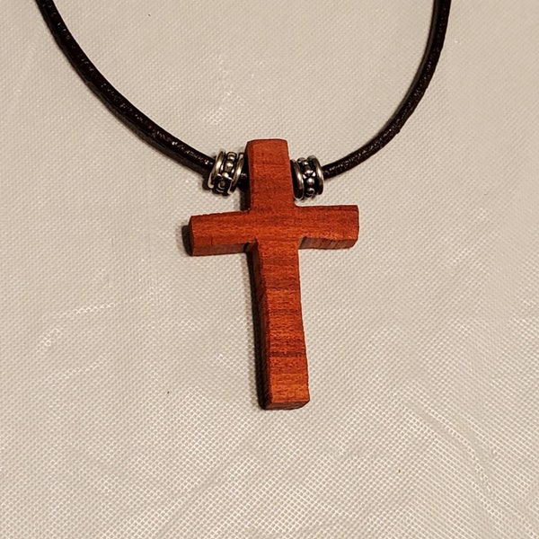 Crude Rustic Exotic Wood Christian Crucifix Cross Pendant Necklace