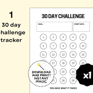 Printable 30-Day Challenge Tracker - Goal Tracking Sheet - Habit Formation - Progress Motivation - Self-Improvement Daily Accountability PDF