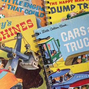 Cars, Trucks and Machine Themed Upcycled Golden Book Journal -Junk Journal Scrapbook Blank Notebook
