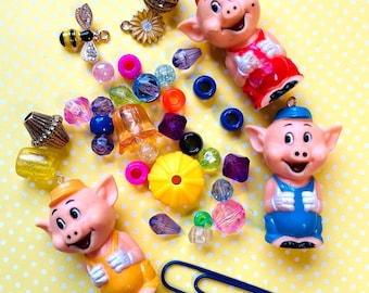 Three Little Pigs Junk Journal Charm Kit: Upcycled DIY Keychain or Bag Dangle