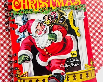 The Night Before Christmas Little Golden Book Notebook Junk Journal. Story plus 60 blank pages included. (red)