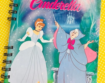 Disney Cinderella Upcycled Junk Journal- 1986 Golden Book Sketchbook Spiral Bound Blank Scrapbook