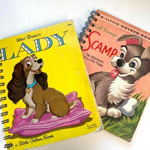 Vintage Lady and Scamp Themed Upcycled Golden Book Journal -Junk Journal Scrapbook Blank  Eco- Friendly Notebook