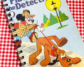 Vintage Disney Pluto the Detective Upcycled Junk Journal- 1980 Wonder Book Sketchbook Spiral Blank Scrapbook