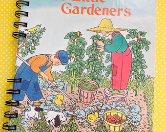 Little Golden Book Journal – Two Little Gardeners -Upcycled Spiral Notebook, Scrapbook (60+ Pages)