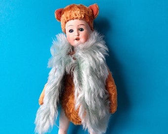 Teddy dol, fantasy animal doll, porcelain head doll, teddy doll