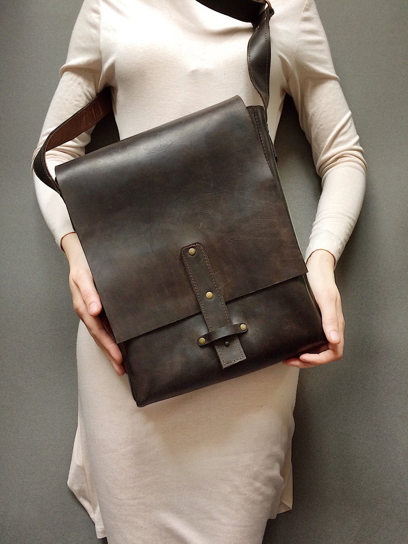 Brown Leather Messenger Bag Men's Leather Bag Full Grain Etsy