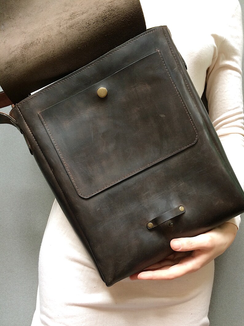 Brown Leather Messenger Bag Men's Leather Bag Full Grain Etsy