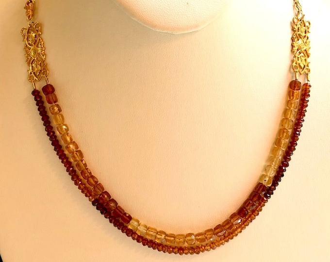 Hessanite Garnet Double Strand w/Gold over Brass Victorian style Components