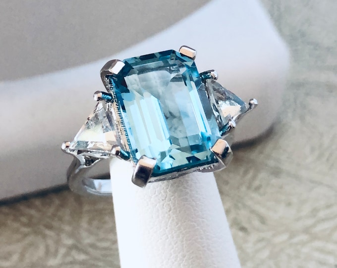 ARTIC BLUE TOPAZ Sterling Silver Ring w/ White Zircon accents