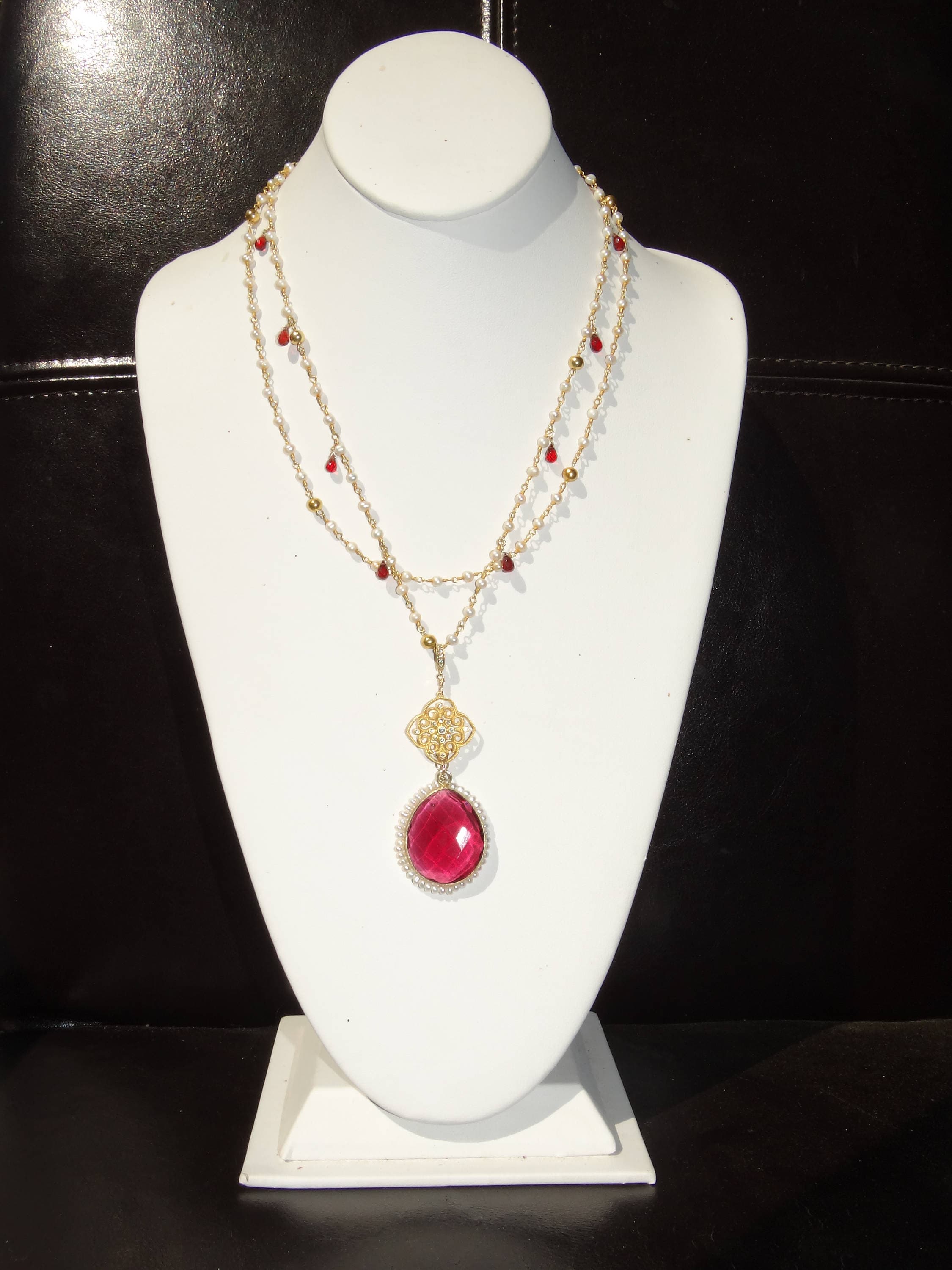 PEARL and NECKLACE ,charming,feminine w/rose quartz drop in
