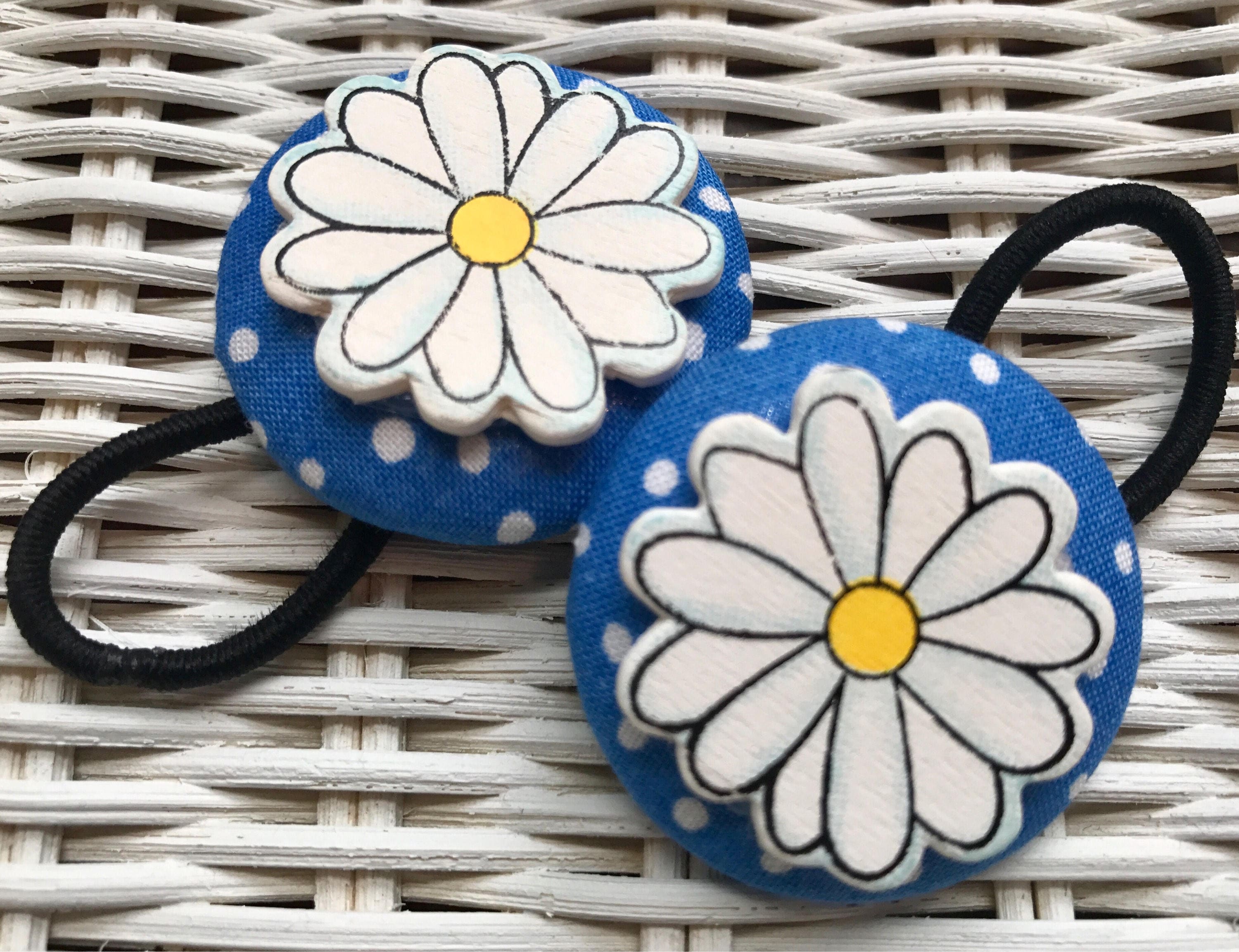 2 pcs Cute Daisy Hair Ties Set – Brown & Cream Flower Ponytail Holders Amazon.com : Daisy Floral Hair Ties for Girls - Elastic Non  main image 2