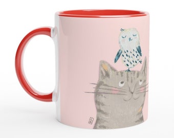 You're All I Ever Wanted Cat and Owl Ceramic Mug 11oz, Funny Pun Pink Valentine's Day Mug, Romantic Mug Gift, Cute Animal Love Mug Gift