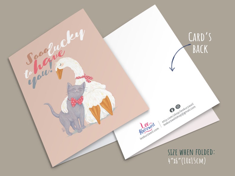 Cat and Goose Friendship Affirmation Greeting Card and Envelope, Cute Relationship Love Card, Him and Her Special Grateful Card Gift image 4