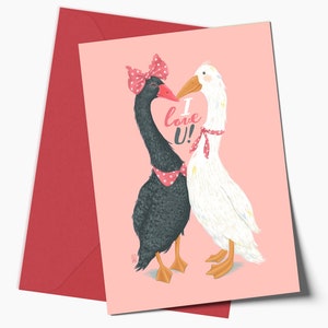 Biglietto d'auguri con oche carine, biglietto d'auguri romantico unico con busta, biglietto speciale per San Valentino per lui e per lei, biglietto regalo per l'anniversario degli innamorati.
