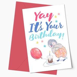 Pinguin-Geburtstags-Gruß-Karten-Geschenk, B.D-Karte und Umschlag, Sie und Ihn nette alles Gute zum Geburtstagkarte, gefaltete illustrierte Geburtstagskarte für Kinder