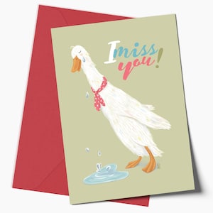 I Miss You Goose Grußkarte und Umschlag, Einzigartige Gefaltete Freundschaftskarte, Besondere Beziehungskarte, Süßes Fernbeziehungsgeschenk