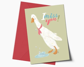 I Miss You Goose Greeting Card and Envelope, Unique Folded Friendship Card, Special relationship Card, Cute Long Distance Relationship Gift