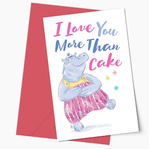 Divertente biglietto d'auguri con busta a forma di ippopotamo, biglietto di San Valentino con un simpatico ippopotamo per lui e per lei, regalo per bambini con biglietto piegato a forma di ippopotamo.