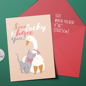 Cat and Goose Friendship Affirmation Greeting Card and Envelope, Cute Relationship Love Card, Him and Her Special Grateful Card Gift image 5