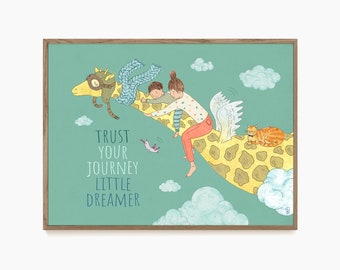 Giraffe Affirmation Art Print for Toddler's Room Decor,Nursery Positive Quote Wall Art, Mother and Son Inspirational Wall Art Gift for Kids