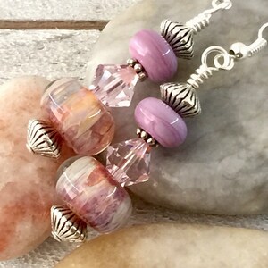Birthday Gift, Pink Dangle Earring, Women&#39;s Earring, Crystals Earring, Anniversary Gift, Graduation, Statement Earring, Boho Earrings,