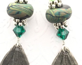Handmade Green Polymer Clay Earrings, Anniversary Gift, Mothers Day, Birthday Gift, Spring Earrings, Dangle Earrings, Boho Earrings
