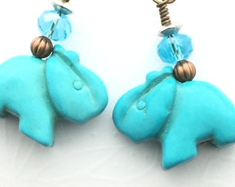 Elephant Earrings, Blue Dangle Earrings, Birthday Gift, Anniversary Gift, Graduation Gift, Teen Gift, Mom Gift,