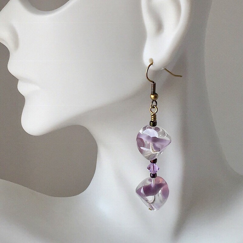 Woman Birthday Christmas Gift Boho Jewelry Dangle Earrings Girlfriend Gift Statement Earrings,Boho Purple Glass Drop Earrings