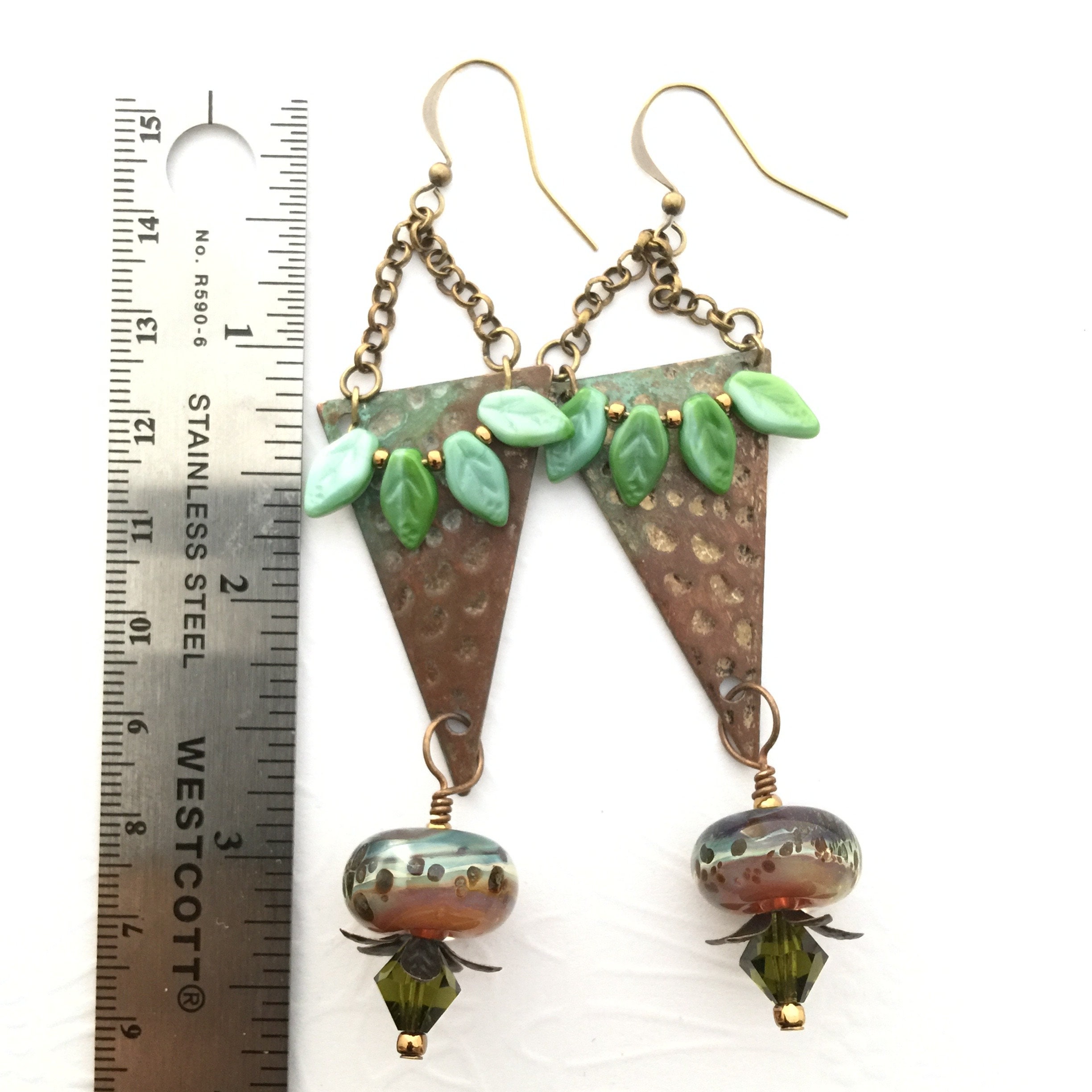 Coccoloba Leaf Dangle Earrings, Green main image 0