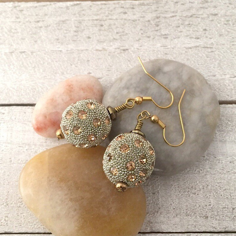 Golden Glitter Ball Beaded Earrings Women's Earrings Etsy